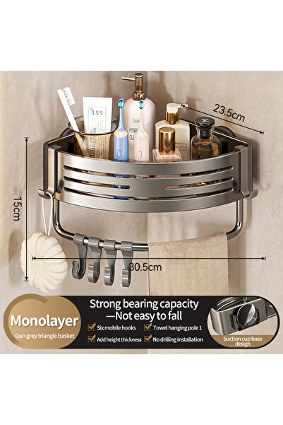 Choice رف تخزين على شكل مثلث رمادي بدون حفر مع كوب شفط، مثبت على الحائط لمرحا...