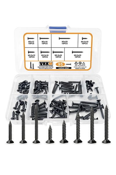 Choice 95pcs M3 To M3.5 Flat Head Cross Wood Screw Assembly Fastener Kit, Cross Grooved Countersunk Head Ta