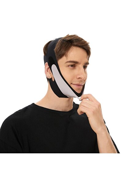 Choice قناع وجه أسود على شكل حرف V مع حزام ذقن للنوم وحزام ذقن مترهل للرجال