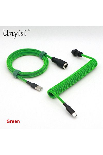Choice 1.2m - 15cm Coiled Green Hand Made Paracord And Pet Double Sleeved Usb-a To Usb-c Type-c Coiled Cabl