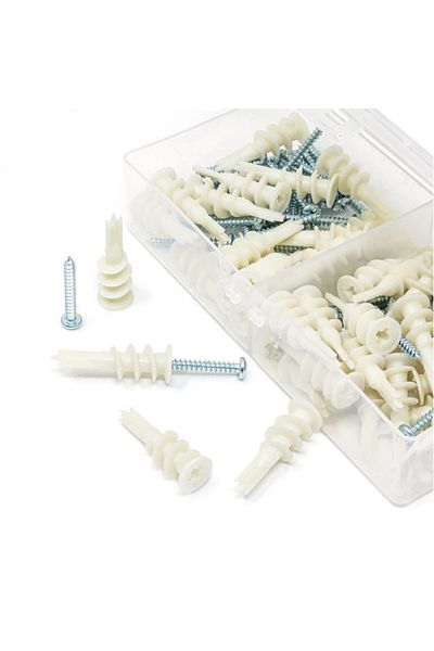 T.K.EXCELLENT 34mm M4.2 100pcs Drywall Nylon Ribbed Anchor With Self Tapping Screws Wall Nylon Drywall Bolt Plaste