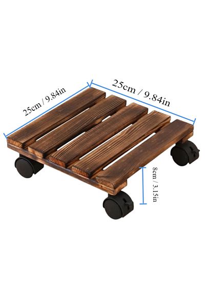 Choice 25x25cm G3115A Solid wood thickened movable flower stand flower holder bonsai flower pot tray roller