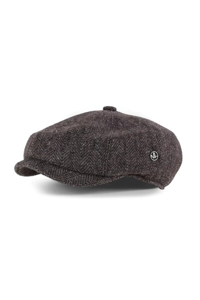 KAMBO WEAR Brown Herringbone Patterned Stitched Winter Fabric Men's Cap Hat (Anti-Sweat Satin Lining)