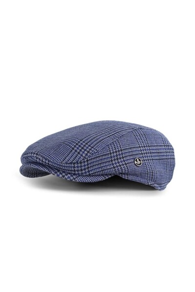 KAMBO WEAR Navy Blue Patterned Woolen Stamp Winter Fabric Cap Hat (Anti-Sweat Satin Lining)