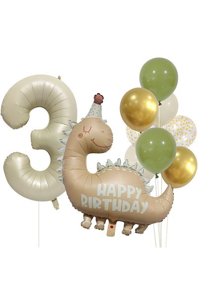 Choice Other 3 Retro Matte Caramel Colored Dinosaur Aluminum Film Number Balloon Set Happy Birthday Party D