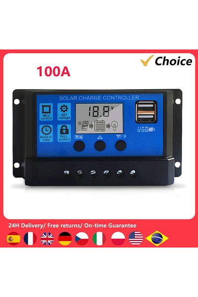 Choice 100A 100A Solar Charge Controller, Upgraded Solar Panel USB Port Solar Panel Battery Intelligent Reg