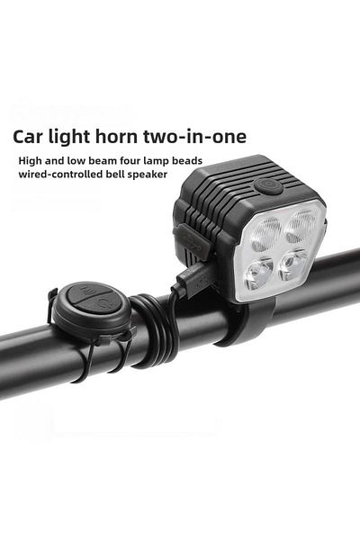 Choice JK-4 Bicycle Headlight Horn 2-In-1 Bike Near And Far Light 2/4 Lamp Beaded Wire Control Bell Horn Mo