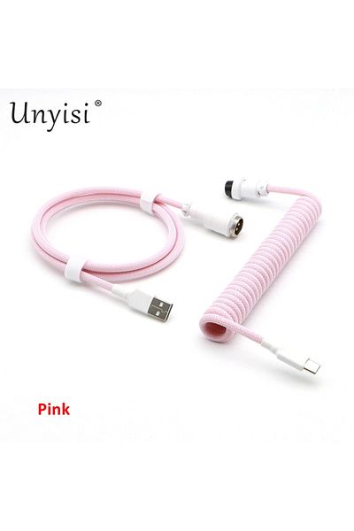 Choice 1.2m - 15cm Coiled Pink Hand Made Paracord And Pet Double Sleeved Usb-a To Usb-c Type-c Coiled Cable