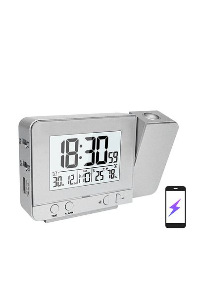Choice Silver Projection Alarm Clock for Bedroom with Thermometer Hygrometer Digital Ceiling Clock Dimmabl