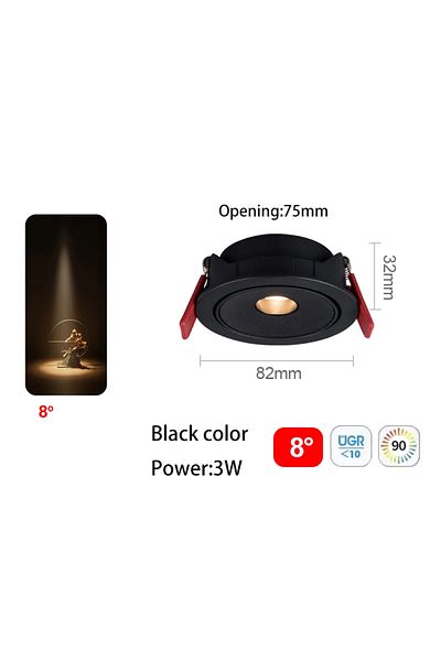 Choice 3000K BK 3W 8 degree Ultra Thin Small Beam Angle Led Spotlights Spot Light Embedded 3W 5W 7W 3 8 15