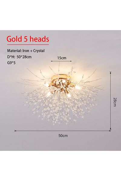 Choice Neutral Light 220V Gold 5 heads Dandelion Crystal Chandelier Nordic Modern Living room Dining Room B