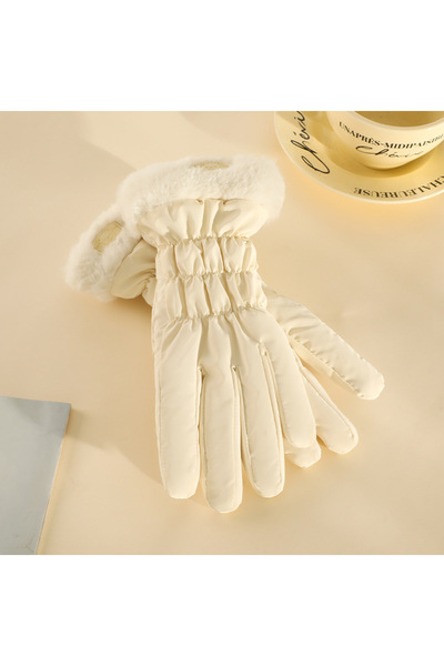 Choice قفازات بيضاء سميكة مبطنة على شكل دب صغير دافئة للنساء في الشتاء من الصوف الحراري المقاوم للرياح