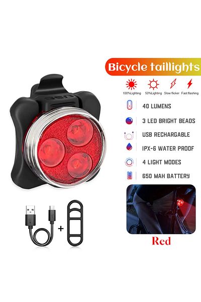 Choice HJ-030-Red Bicycle Front Rear Light Bike Warning Taillight USB Rechargeable LED Bike Light Waterproo