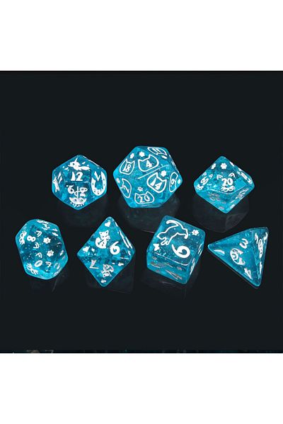 Choice Blue 7 Pcs of New Double Colors Dice Polyhedral Gold Font Digital Dices Kit for TRPG RPG D20 D12 D10