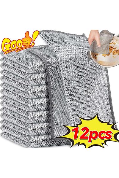Choice Light Grey 12pcs Thickened Cleaning Cloth, Kitchen Rag, Stainless Steel Cleaning Cloth, Suitable For