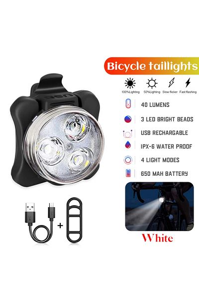 Choice HJ-030-White Bicycle Front Rear Light Bike Warning Taillight USB Rechargeable LED Bike Light Waterpr