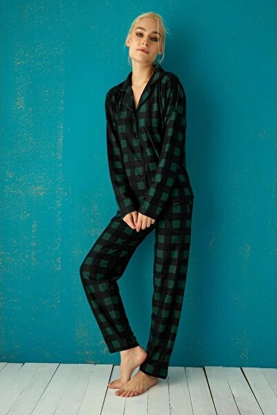 Pijamoni Kadın Süet Önden Düğmeli Pijama Takımı 56602 - 1 Adet