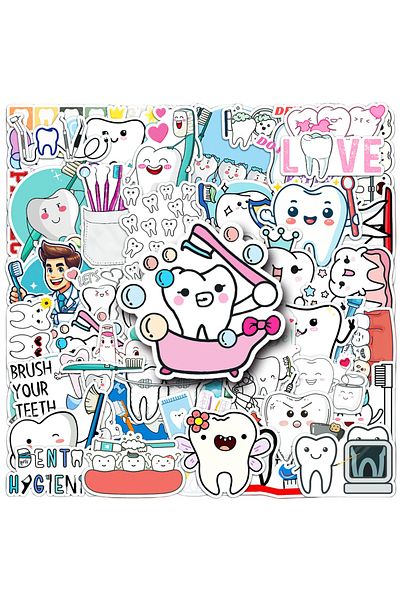 Miniso 50PCS 50PCS Cute Dentist Protect Tooth Stickers Funny Toothbrush Teeth Decal DIY Luggage Skateboard