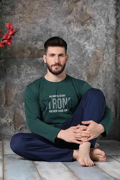 Sude men'S Single JerSey Thin Long Sleeve PAjAmA Set - Crew Neck A300/158 - 1 Piece