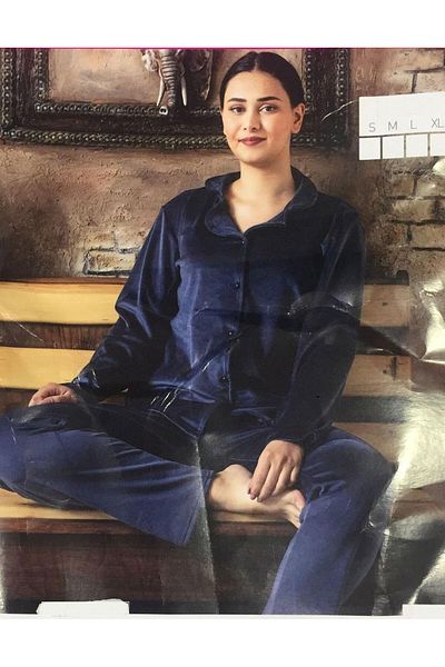 Sude Velvet Winter Shirt Collar PajaMa Set - M22/1 - 1 Piece