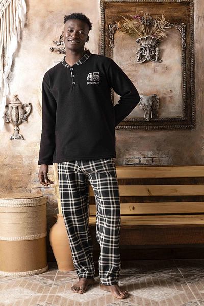 Sude Ανδρικό Σετ Πιτζάμες Χειμερινό Fleece με κουμπιά γιακά A100/28 - 1 Τεμάχιο