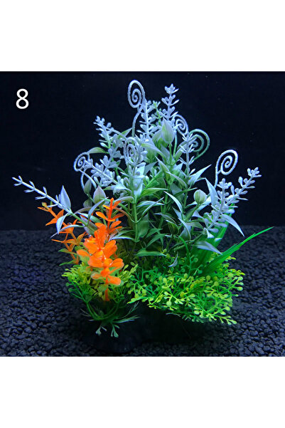 Choice4 8 × 14 سم 8 نباتات ديكورية صناعية لحوض السمك، زينة بلاستيكية مائية، ن...