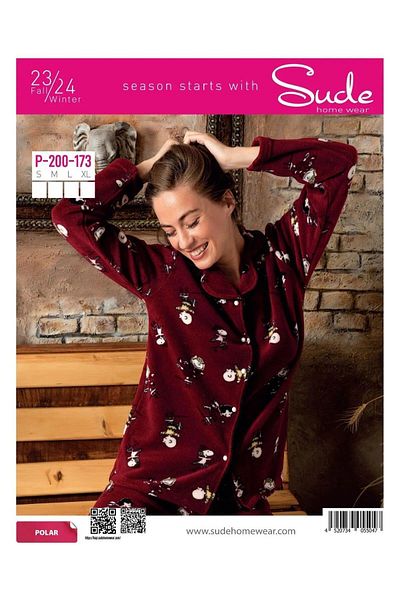 Sude Cămașă de damă, cu nasturi în față, cu model polar, set de pijamale P200/173 - 1 bucată