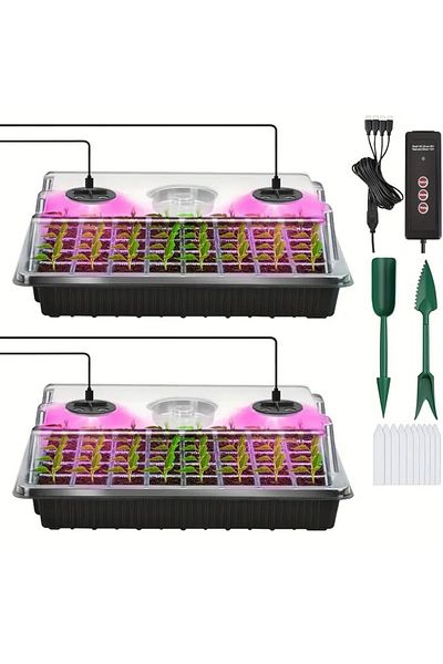 Choice black 2-Piece Seed Starter Kit with Grow Light - 80-Cell Tray, Adjustable Brightness Timer, USB Powe