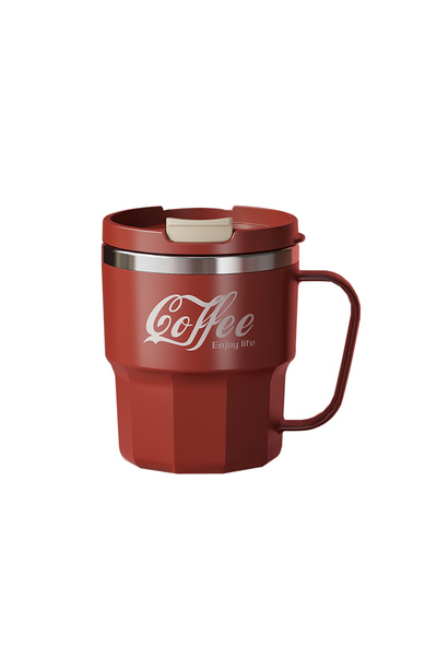 Choice كوب قهوة أحمر 400 مل/13.5 أونصة من الفولاذ المقاوم للصدأ 304 مع غطاء و...