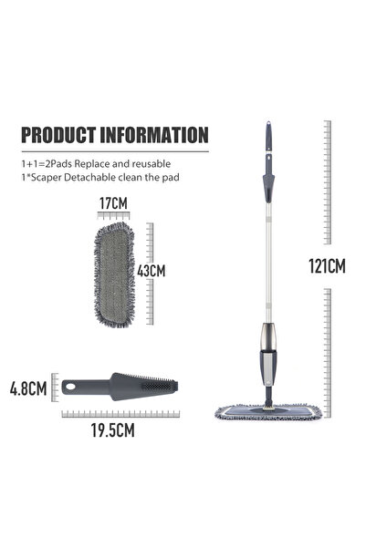 SDARISB ممسحة مع وساداتين ممسحة بخاخ سحرية للأرضيات الخشبية مع وسادات من الألياف الدقيقة قابلة لإعادة الاستخدام ومقبض 360 درجة للمنزل والمنزل