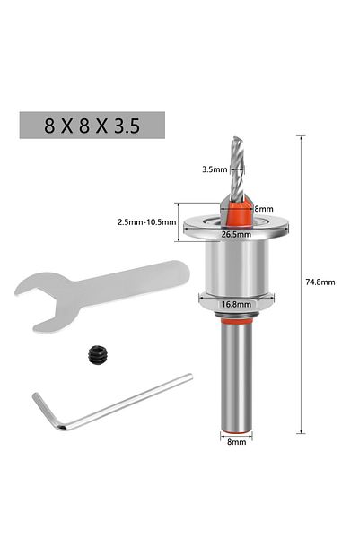Choice 8x8x3.5 Adjustable Countersink Drill Bits 8mm Shank Drill Bit Set Screw Woodworking Chamfer Tool Qui