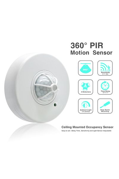 Choice LED Light Switch with PIR Motion Sensor with 3 Detectors, 110V~240V, 360 Degree Ceiling Mounted,