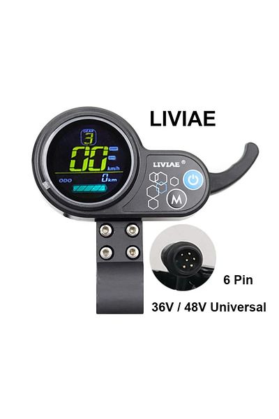 Choice LIVIAE 6 Pin Electric Scooter LCD Display Meter Instrument Panel Power Switch Throttle 36V 48V Unive