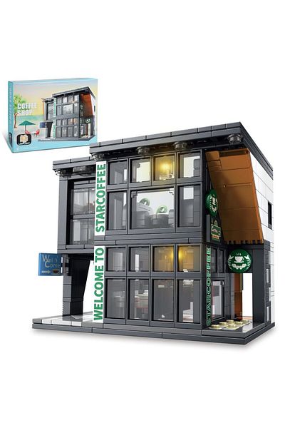 Choice bagged wood City Coffee House Building Blocks Set for Adults, Street View Construction Toy with Ligh