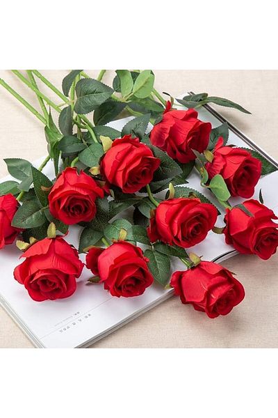 Other Elegant Decorative Artificial Flowers in Red and Green Leaves for Decor (8 Pieces)
