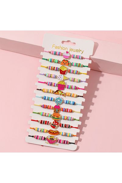 Choice D 12Pcs/set Flower Fruit Charm Adjustable Handmade Rope Bracelets for Women Girls Birthday Party Je.