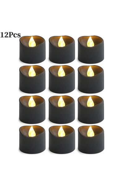 Choice Style C 12PCS Flameless Black LED Electronic Candles Battery Operated Yellow Light for Halloween Xma