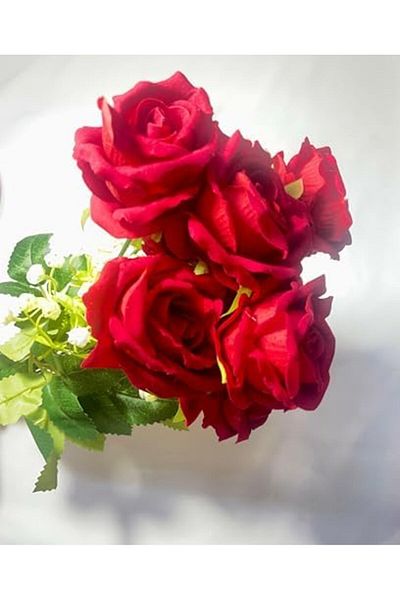 Other Elegant Decorative Artificial Rose Flowers With Green Leaves & White Buds, (1 BUNCH OF 8 ROSES)