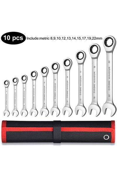 Choice 10pcs(8-22) Ratcheting Wrench Set Metric and Standard 12-Point Box End Combination Spanner Gear Wren