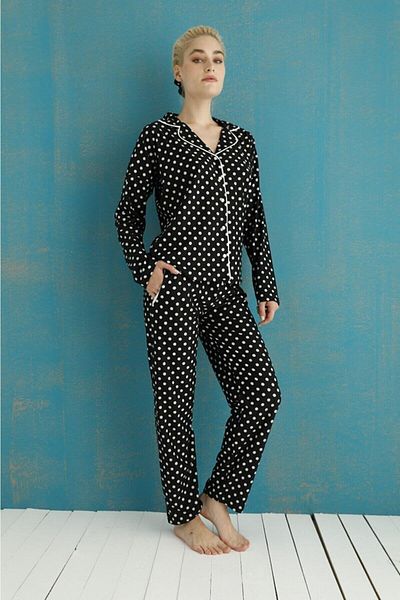 Pijamoni Set pijama cu nasturi din piele întoarsă pentru damă - 5660-15