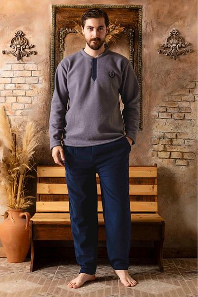 Sude Men's Buttoned Collar Winter Fleece Pajama Set A100/53 - 1 Piece