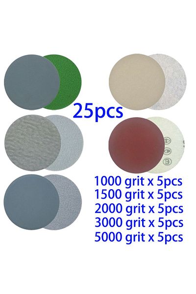 Choice 25pcs Water/Dry Sanding Paper 5inch 125mm HookAnd Loop Sanding Disc 1000 1500 2000 3000 5000 Grit...
