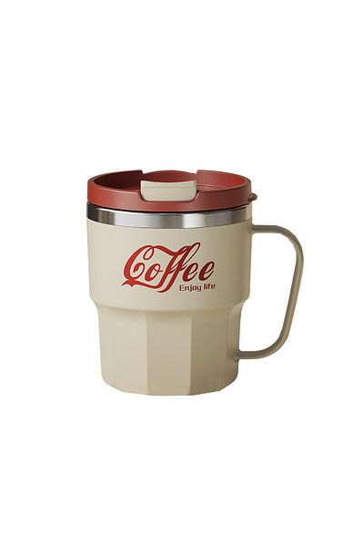 Choice 400ml Beige 1pc 400ml/13.5oz 304 Stainless Steel Coffee Cup With Lid&Handle Double Layer Coffee Mu