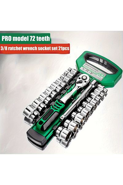Choice 21pcs Drive Socket Set 1/4"-3/8"-1/2",CR-V Metric and Imperial Sockets with Quick-Release Ratchet Wr