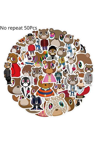 Choice Bear 50PCS 50Pcs Kanye West Ye Bear Stickers Aesthetic Waterproof Graffiti Decals DIY Luggage Guitar