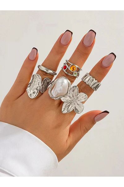 Choice قابل للتغيير J030027-2 2025 جديد 6 قطع على طراز البانك مطلية بالكهرباء غير منتظمة الشكل ومبالغ فيها خاتم زهرة F