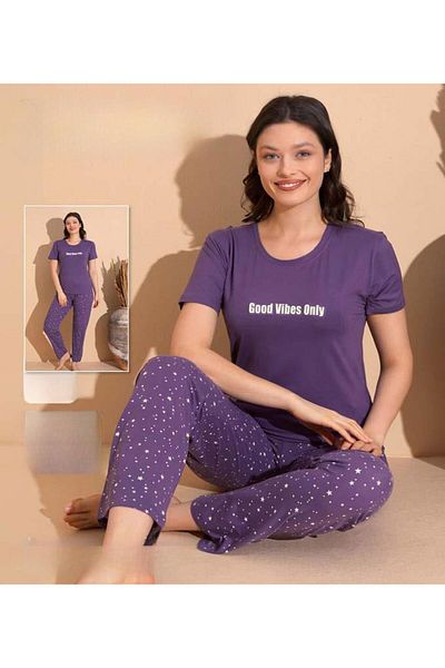 BOYRAZ Women's Milan Crew Neck Thin Short Sleeve Pajamas Set 11008 - 1 Piece