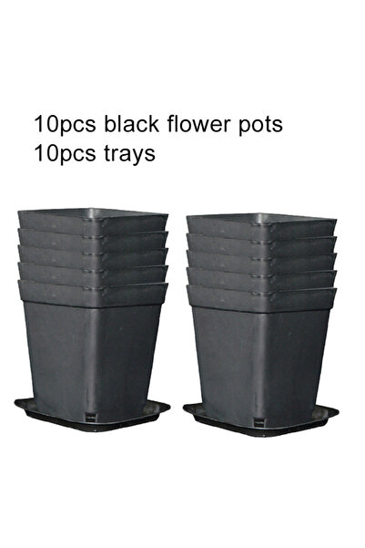 Choice صينية أصيص 10 قطع سوداء اللون من البلاستيك، مجموعة أواني زهور صغيرة قابلة للتنفس، أدوات زراعة منزلية، شرفة