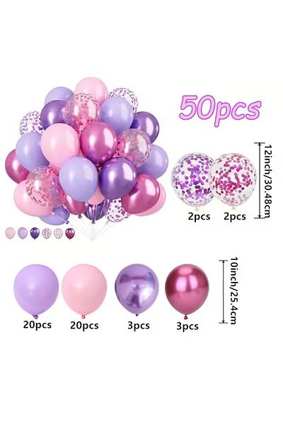 Choice as picture 50pcs 50PCS Balloon Set For Weddings, Birthdays, Macaron Pink Purple Metal and Confetti B