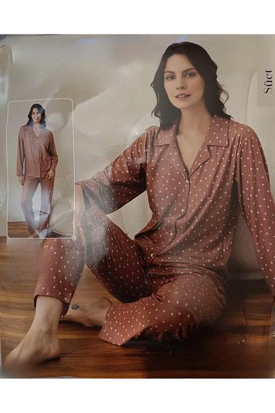 BOYRAZ Suede Women's Pajama Set - Neck Buttoned, 02020 - 1 Piece